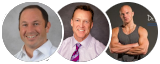 Three headshot images of Drs who gave testimonials supporting Fascia Training Academy